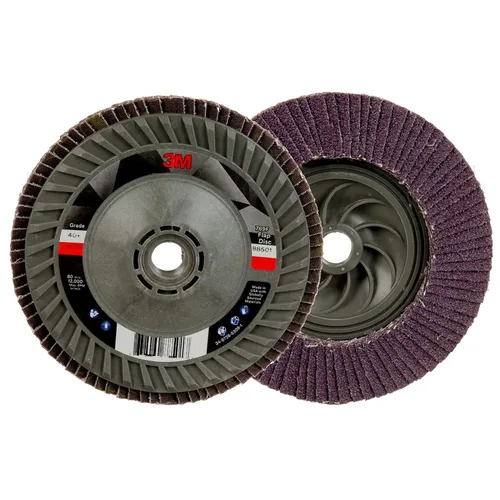 Miniatura 50 de 3M Disco de Solapa 769F, Tipo 27, 80+, 4-1/2 in x 7/8 in, Abrasivo de Alto Rendimiento, Disco de Rectificado y Acabado de Grano Cerámico