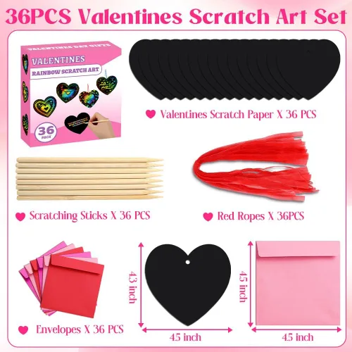 Miniatura 3 de MDCGFOD Paquete de 36 regalos para el día de San Valentín para niños, cuna de corazón para arañar arco iris, manualidades de San Valentín para 36