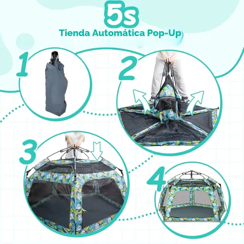 Miniatura 6 de Tienda de campaña desplegable para bebés, tienda de campaña para exteriores e interiores para playa con toldo, bolsa de viaje, patio de juegos Bosque