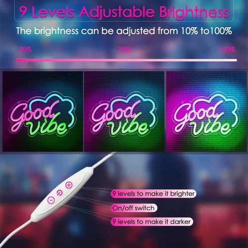 Miniatura 6 de Good Vibe - Letrero de neón con luces LED de neón rosadas, decoración de pared para dormitorio, letrero LED alimentado por USB para decoración