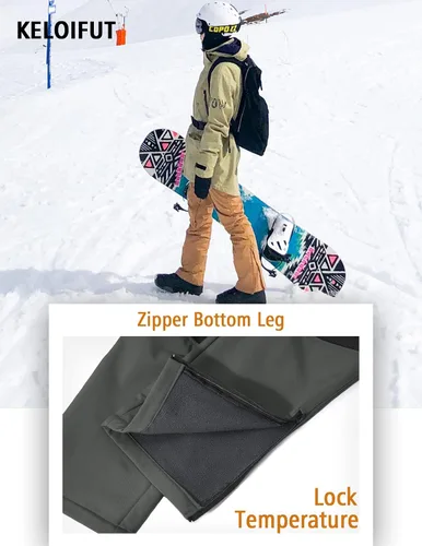 Miniatura 8 de Men's Snow Ski Waterproof Hiking Pants Fleece Lined Softshell Insulated Snowboard Outdoor Work Zipper Bottom Leg
