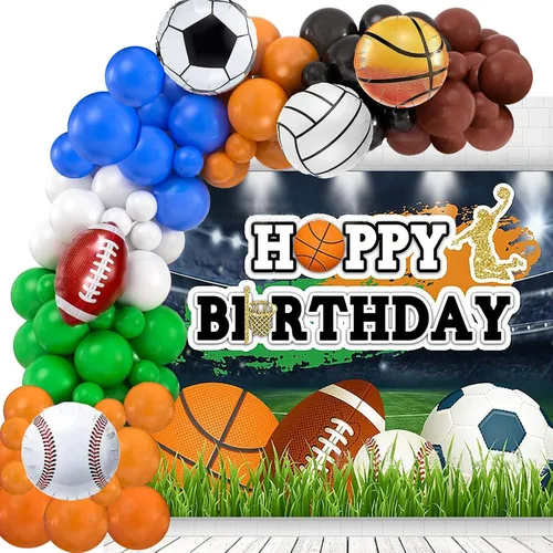 Guirnalda de globos deportivos para decoración de fútbol, color blanco, verde, marrón, naranja, azul, suministros de fiesta de campamento para