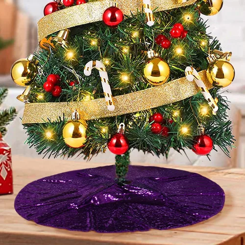 Miniatura 21 de ShinyBeauty Falda de árbol de Navidad rosa claro de 24 pulgadas, falda de lentejuelas para lápices/mini árboles, cubierta navideña para Año Nuevo