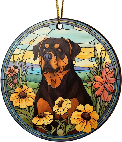 Miniatura 9 de V VIBEPY Rottweiler impreso en 2D, adornos para perros, adornos de madera de 2 lados de 3.5 pulgadas, regalo para amantes de Rottweiler, decoración