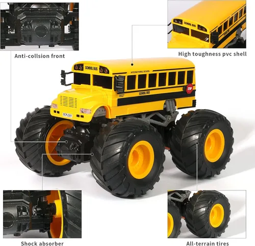 Miniatura 3 de Juguete de Camión Monstruo de Autobús Escolar con Control Remoto, Autobús Escolar RC 1/18, 2.4 GHz Todoterreno Hobby Coche de Carreras RC con LED