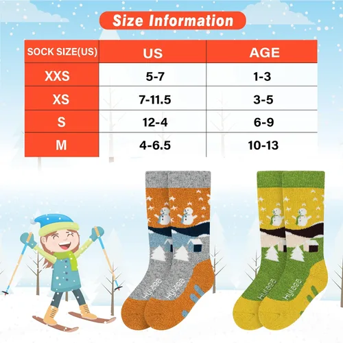 Miniatura 4 de Hylaea Calcetines de esquí de lana merino para niños, calcetines térmicos cálidos hasta la rodilla para patinaje de snowboard para niños y niñas