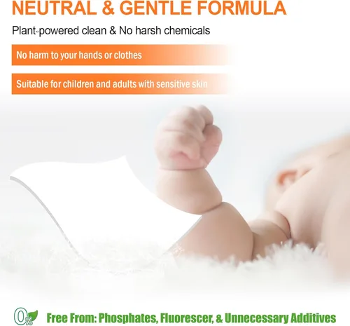 Miniatura 3 de Binbata Hojas de detergente para ropa, 200 cargas, aroma cítrico, hipoalergénicas, ecológicas, biodegradables, sin plástico, sin líquido, aptas