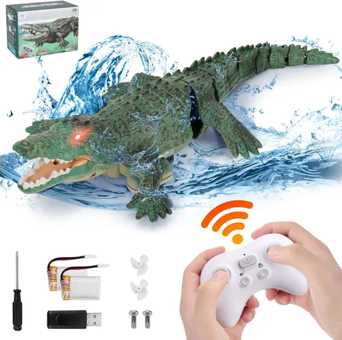 Miniatura 8 de GearRoot Juguete de barco de cocodrilo a control remoto, escala 1:18, cocodrilo RC de alta simulación para piscina, baño, gran regalo, barco a Negro