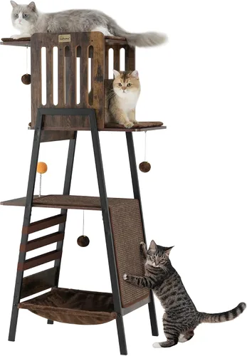 Miniatura 8 de FourFurPets Árbol Moderno para Gatos, Torre para Gatos de 58 Pulgadas para Gatos Grandes, Árbol para Gatos Maine Coon con Tabla de Rascar, Percha