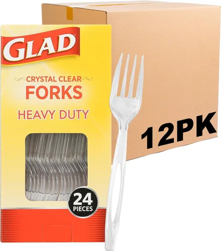 Miniatura 10 de Tenedores de plástico transparente Glad, juego de cubiertos desechables resistentes de tamaño estándar, tenedor desechable transparente, paquete
