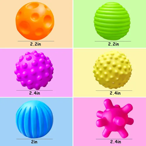 Miniatura 7 de Paquete de 6 bolas sensoriales para niños pequeños de 1 a 3 años, juguetes sensoriales para bebés de 6 a 12 meses, juguetes Montessori para bebés