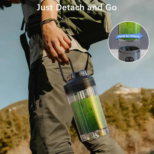 Miniatura 2 de Licuadora personal, licuadora portátil para batidos y licuados, tritura hielo, jugo, pulso, 4 programas, sin cable, recargable por USB-C, recipiente