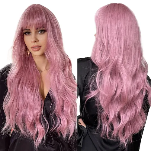 Miniatura 13 de Esmee Pelucas largas onduladas de color rubio ceniza para mujer con flecos, peluca de cabello sintético natural para uso diario y de fiesta