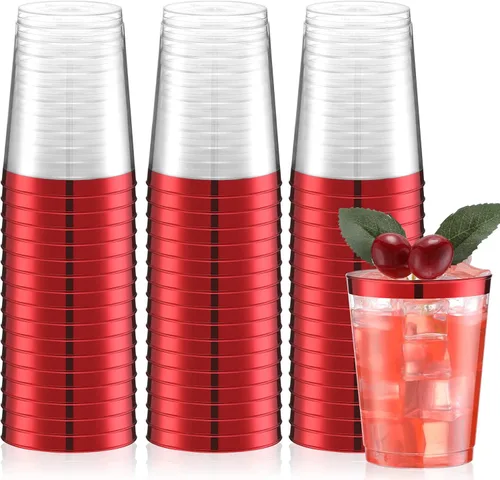 Miniatura 8 de Norme 50 piezas de vasos de plástico de 10 onzas para fiesta, vasos desechables transparentes con borde para boda, Acción de Gracias, Navidad