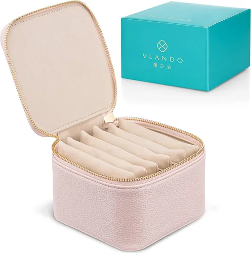 Miniatura 8 de Vlando Joyero pequeño de viaje, piel sintética, 6 bolsas de terciopelo con cremallera para mujeres y niñas, regalo del día de San Valentín