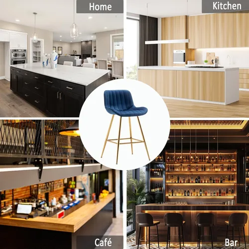 Miniatura 7 de Sidanli Blue - Juego de 2 taburetes de bar de terciopelo de 24 pulgadas con reposapiés, sillas de bar modernas para el hogar, isla de cocina, comedor