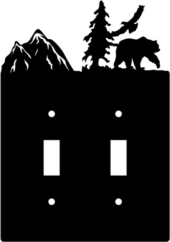 Miniatura 10 de Eagle & Bear - Placa de pared con interruptor de luz, doble dúplex, habitación de cabaña negra Cubiertas decorativas de metal para enchufe, se