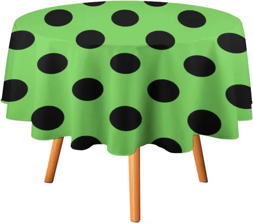 Miniatura 34 de Mantel redondo lavable de lunares negros sobre beige de 50 pulgadas para cocina, comedor, fiesta, decoración moderna
