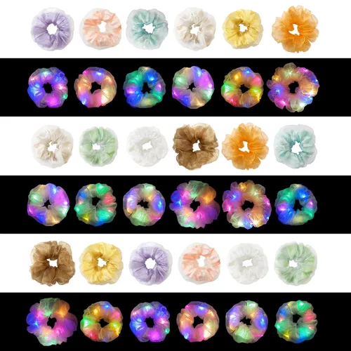 Miniatura 7 de Scrunchies LED, 18 piezas multicolor que brillan en la oscuridad suministros de fiesta, recuerdo de fiesta de neón, accesorios de festival rave