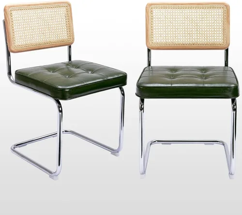 Miniatura 18 de Zesthouse Juego de 4 sillas de comedor de ratán natural, sillas de comedor modernas de mediados de siglo con respaldo de madera maciza y base