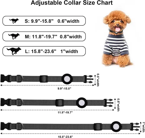 Miniatura 4 de Compatible con collar de perro Airtag, collar de perro ajustable con hebilla de cierre rápido duradera, collar de perro de nailon de imitación