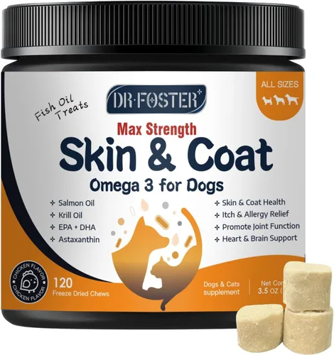 DRFOSTER Aceite de pescado Omega 3 para perros, aceite de salmón para perros con EPA y DHA para la salud de la piel y el pelaje, alivio de picazón y