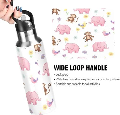 Miniatura 4 de BPA-Free Sports Water Bottle with Straw 20 Oz, Stainless Steel Vacuum Insulated Water Bottle for Gym Outdoor Travel School, Cute Elephants