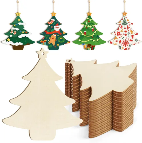 Miniatura 12 de Adornos de madera para árbol de Navidad para pintar, decoración de Navidad y Acción de Gracias, recortes sin terminar, 24 piezas de 3.5 x 3
