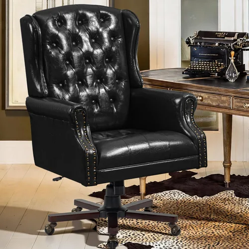 Miniatura 7 de ECOTOUGE Silla de escritorio ejecutiva mejorada 2026, silla de oficina en casa con respaldo de alas de cuero con ribete de cabeza de clavos y Negro