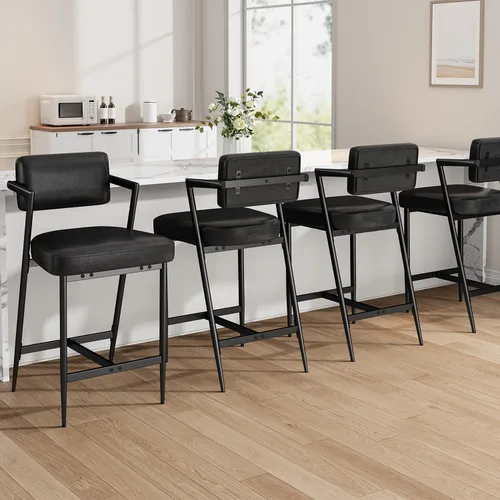 Miniatura 12 de Garvee Juego de 2 taburetes de bar, sillas de bar altas con cojín grueso y patas de metal gruesas, taburetes de bar tapizados con respaldo y Verde