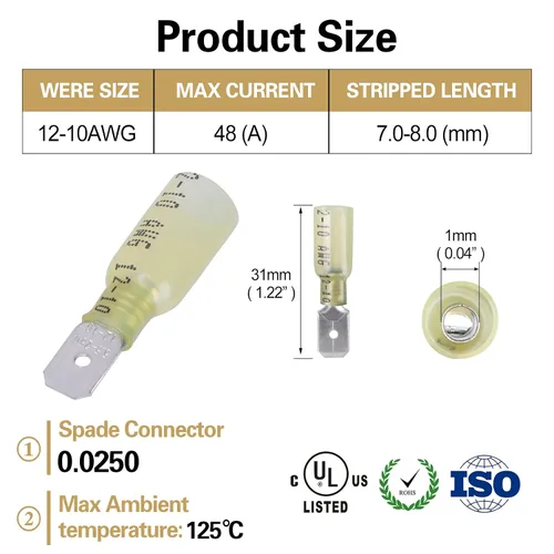 Miniatura 2 de 100 conectores de desconexión rápida impermeables de 12-10 AWG de 12-10 AWG, cables eléctricos de crimpado, conectores de pala macho, desconexión