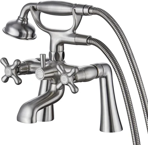 Miniatura 9 de Grifo de bañera de montaje en pared con ducha de mano de 3 a 9 pulgadas de centro, llenador de bañera de montaje en pared vintage negro mate, juego