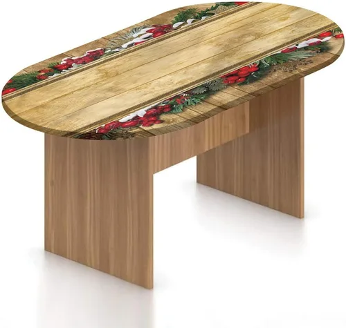 Miniatura 26 de XISUNYA Mantel ovalado ajustable de poliéster elástico para Navidad, mantel ajustable con estampado de villancicos nevados, se adapta a mesas