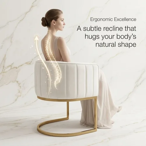 Miniatura 4 de Hyfirm Juego de 2 sillas de comedor de barril beige y dorado, modernas sillas tapizadas de terciopelo con respaldo curvado para isla de cocina