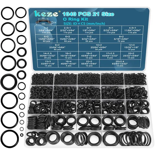 Miniatura 12 de KEZE Juego de 1008 anillos tóricos SAE, 32 tamaños estándar de EE. UU., sellos de goma de nitrilo 70A, juego de anillos tóricos en pulgadas con 4