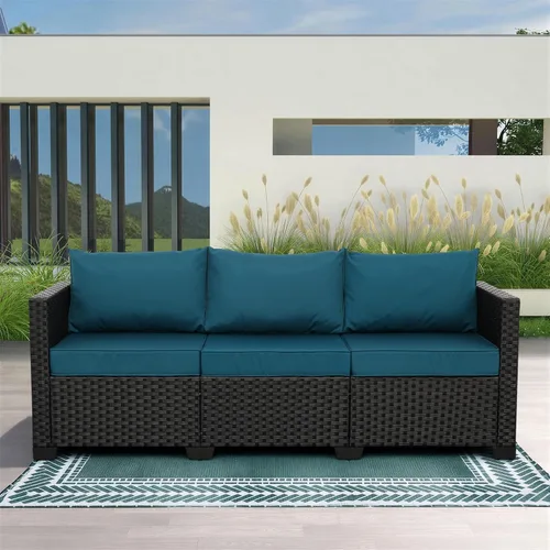 Miniatura 10 de Rattaner Muebles de patio, sofá de mimbre de 3 asientos, muebles de exterior, sofá de exterior, asiento profundo, respaldo alto, funda impermeable