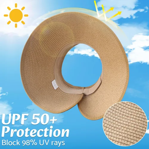 Miniatura 2 de NPQQUAN Sun Visor Hats for Women Wide Brim Ponytail Straw Beach Hat Packable Foldable UPF 50+ Floppy Travel Hats