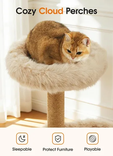 Miniatura 4 de Letkind Torre moderna para gatos de 38 pulgadas para gatos grandes de interior, perches-torre de madera maciza natural para gatos con poste rascador