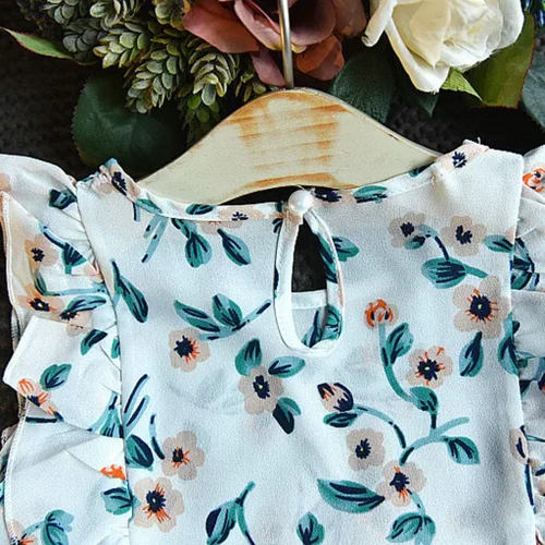 Miniatura 8 de Conjunto de ropa de verano para bebés y niñas de 2 a 7 años con estampado de flores y pantalones cortos con cinturón