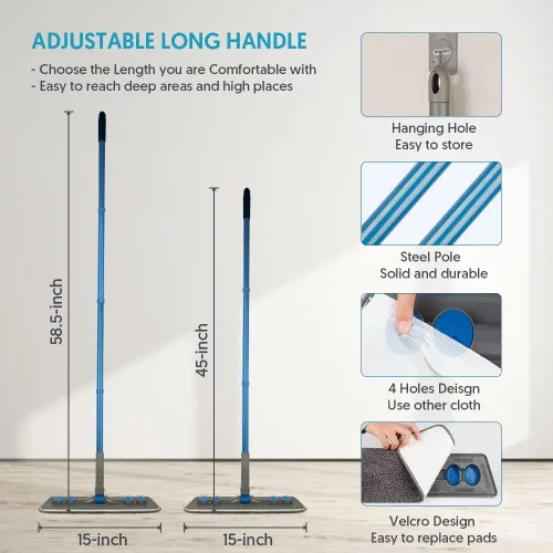 Miniatura 4 de Trapeador de microfibra para limpiar suelos, mopa plana para azulejos de vinilo de madera laminada, uso húmedo y seco para limpieza de paredes