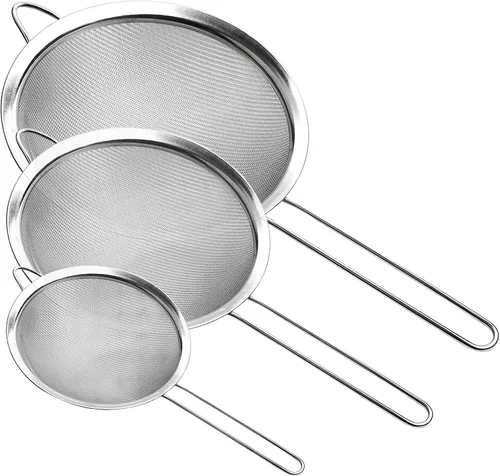 Supercenter Colador de malla fina, tamiz de malla fina de acero inoxidable, juego de 3 coladores pequeños de malla fina para cocina, tamiz de