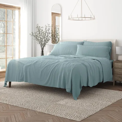 Miniatura 30 de Merit Linens Juego de sábanas de microfibra sólida ultra suave con fundas de almohada adicionales, tamaño individual, aguamarina