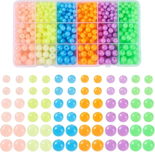 Miniatura 10 de 96 cuentas de cristal luminosas que brillan en la oscuridad, cuentas de arena dorada de 0.236 in, 0.315 in, 0.394 in, espaciadores redondos