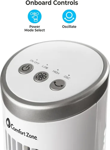 Miniatura 4 de Ventilador de torre de escritorio oscilante Comfort Zone de 12 pulgadas Ultra-Slim Bladeless Design, 2 Speeds, Electronic Touch Controls, Carry