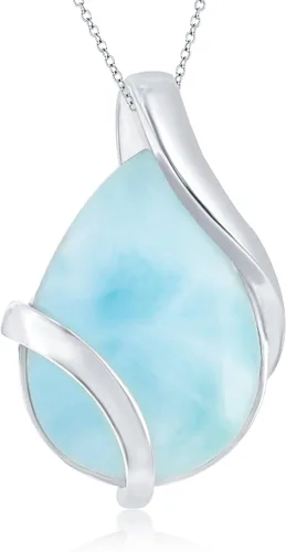 Beaux Bijoux Collares con colgante de malaquita o larimar natural para mujer en plata de ley y oro de 14 quilates, collar con colgante de lágrima,