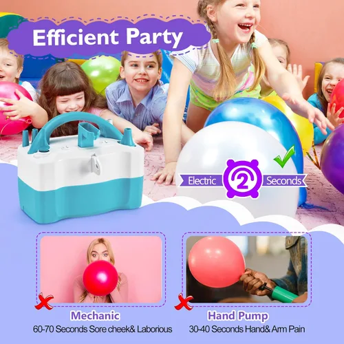 Miniatura 8 de AGPTEK Electric Air Balloon Pump, 110V 600W Rose Red Portable Dual Nozzle Inflator/Blower for Party Decoration E-azul y blanco-3 en 1
