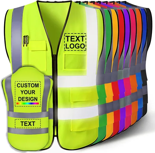 Chaleco de seguridad personalizado para hombres con logotipo, chaleco de seguridad reflectante de alta visibilidad personalizable con bolsillos para
