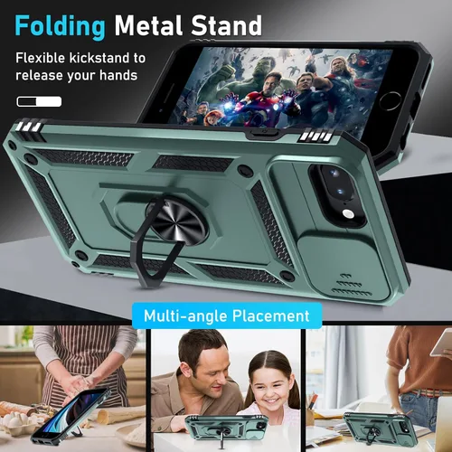 Miniatura 2 de Janmitta Funda para iPhone 8 Plus/7 Plus/6 Plus, Cubierta de Teléfono con Cubierta Deslizante Integrada para Lente de Cámara + Protector