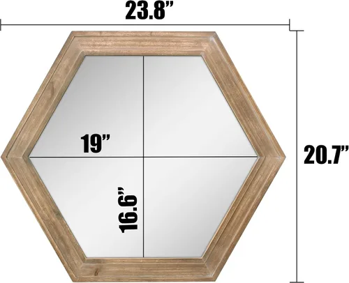 Miniatura 3 de Stonebriar Espejo decorativo de pared hexagonal de 24 pulgadas con marco de madera natural y soporte para colgar adjunto, decoración rústica