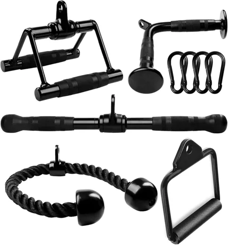 Miniatura 13 de Yes4All Cable Machine Attachment, Row Handles, Tricep Rope, Straight Bar, V Bar, LAT Pulldown Accessories Load 880 LB for Home Gym F. V Bar - Caucho